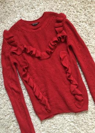 Review красный свитер кофта с рюшами s- m размер