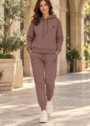 Костюм new color женский пудровый спортивный теплый прогулочный на флисе с удлиненным свитшотом
