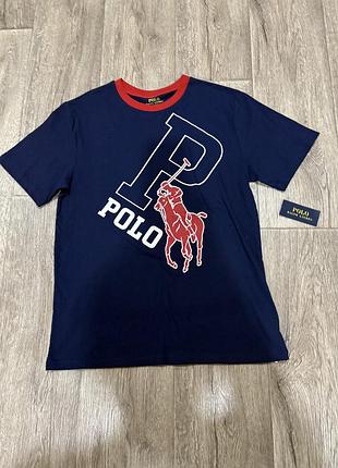 Чоловіча футболка polo ralph lauren синя з принтом розмір l