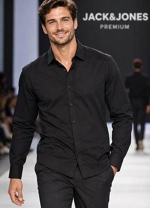 Чоловіча сорочка jack & jones чорна m бавовна