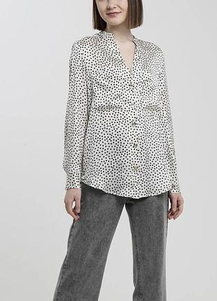 Zara l стильна атласна сатинова сорочка вільний крій у горошок горох чорно біла на весну осінь базова з карманами v виріз
