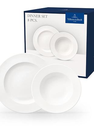 Обідній набір тарілок villeroy & boch for me 8 предметів на 4 персони ( 4 обідні тарілки та 4 супові тарілки )
