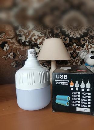 Аккумуляторная led лампа 200 w 3600 mah светильник на аккумуляторе, лампа кемпинговая ночник с подвесом, лампочка светодиодная с зарядкой.