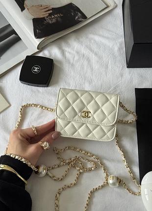 Chanel calfskin quilted perfect fit wallet on chain mini cream магнітна коробка 12 х 8.5 х 4 см