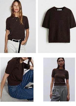 Коничневый свитер футболка zara • кофта с коротким рукавом зара цвет шоколад