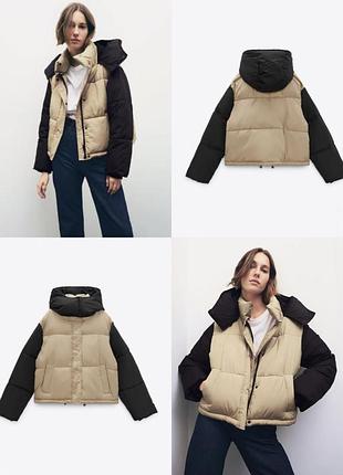 Теплая куртка анорак zara • пуховик черные зара • пуфер бежевый