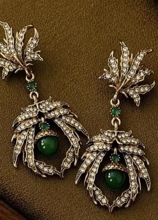 Изысканные серьги в геральдическом стиле, листья, винтаж, ретро 6