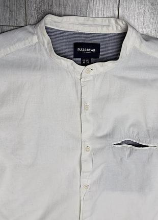 Сорочка чоловіча pull&bear біла m бавовна льон 4