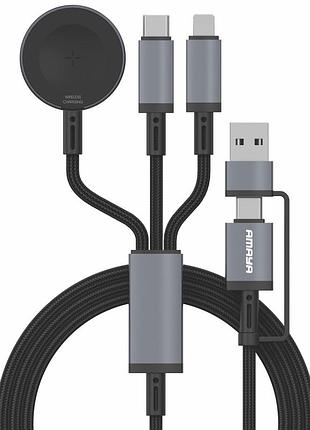 Дата кабель amaya acd-330x 6in1 type-c/usb to iwatch/lightning/type-c 100w (1.2m) black