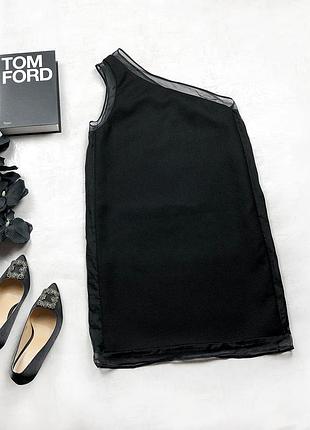 Женское оригинальное подиумное шерстяное платье stella mccartney на одно плечо с шелковыми вставками xs черное
