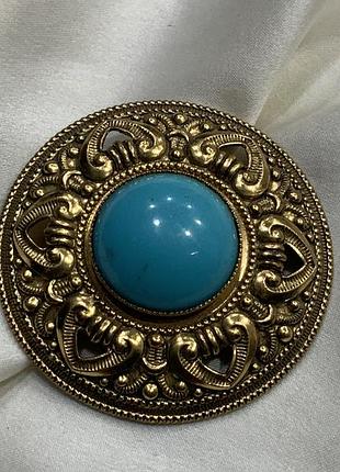 🌸🩵👑 винтажная брошь-медальон бирюзовое барокко baroque / renaissance revival 1970и vintage