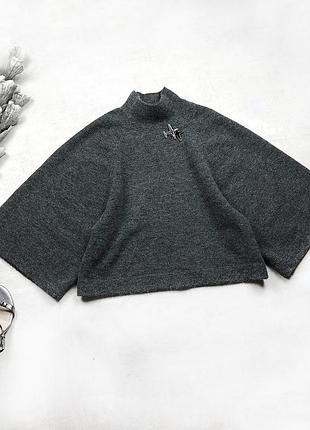 Женский шерстяной свитер zara с высоким горлом и широкими рукавами m серый графитовый