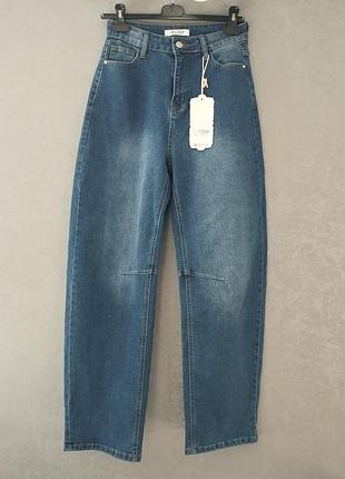 Жіночі джинси сині barrel leg jeans s - m 26 - 27 жіночі джинси широкі яскраво-сині джинси барель джинси балони джинси баггі