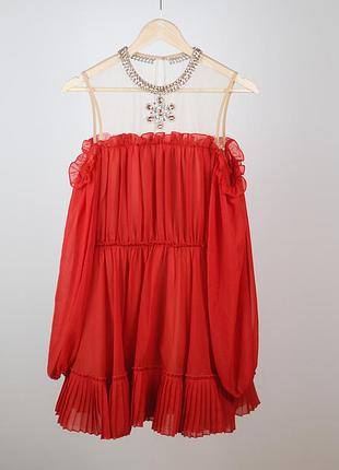 Gianbatista valli paris x h&m червона пишна сукня зі стразами, 36