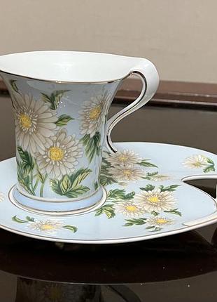 Чайна пара вінтажна  the leonardo collection з хризантемами / vintage leonardo collection chrysanthemum tennis set