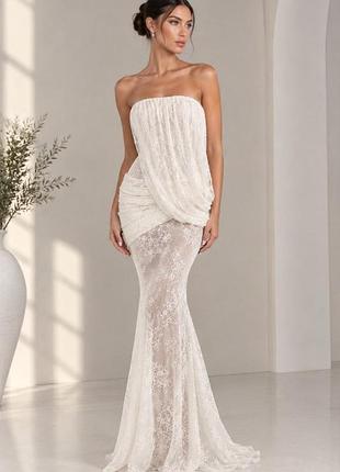 Распродажа платье prettylittlething plt label ажурная кружевная с драпировкой