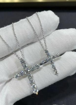 Підвіска хрестик з муасанітами 3.5 мм, лабораторний діамант