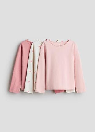 Лонгслів h&m для дівчинки, набір лонгслівів, лонгслів з сердечками, рожевий лонгслів