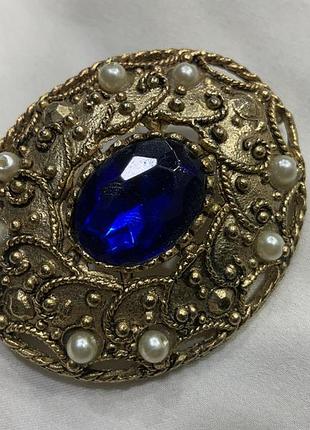 👑✨ винтажная барочная брошь «королевский сапфир» florentine / renaissance style vintage