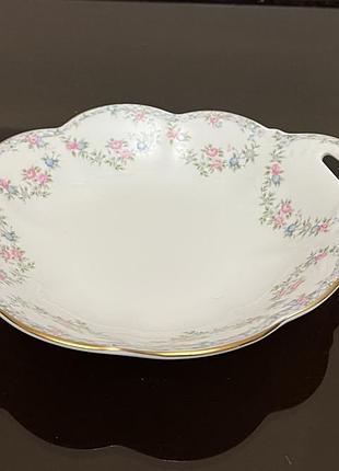 Вінтажне блюдо coalport trellis rose з ручками, кістяна порцеляна, англія / vintage coalport trellis rose handled serving dish, bone china, england