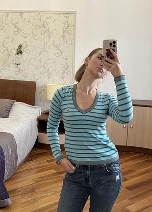 Жіночий светр lacoste у смужку, розмір s, бірюзовий