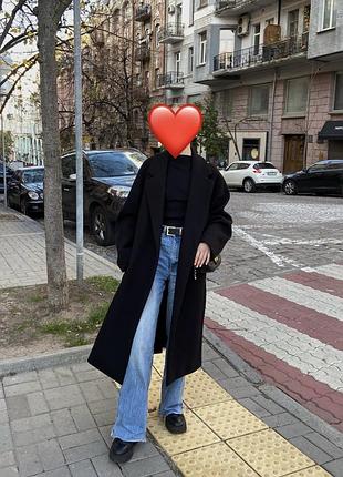Чорне пальто довге оверсайз h&m