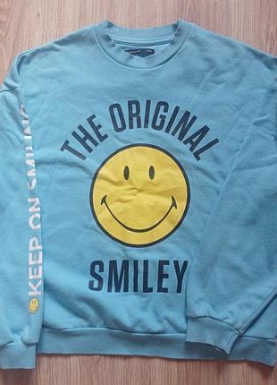 Світшот чоловічий house оверсайз блакитний з принтом smiley