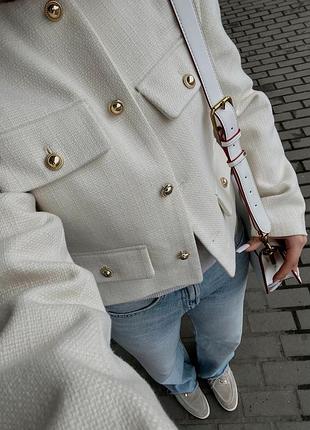 Молочний білий твідовий піджак/жакет зара zara