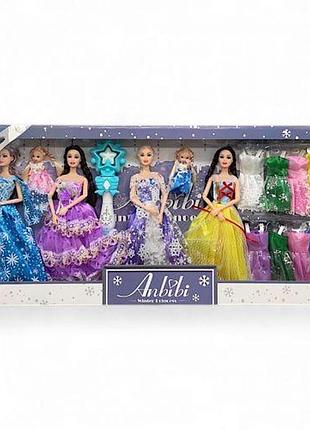 Набор кукол anbibi "winter princess" (4 куклы, 2 пупсика, набор платьев, волшебная палочка, в коробке)