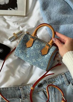Louis vuitton speedy nano denim bag blue