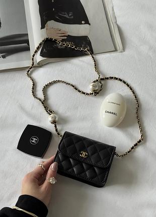 Chanel calfskin quilted perfect fit wallet on chain mini black магнитная коробка