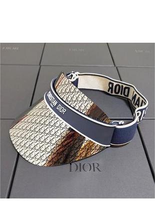 Кепка сонцезахисна жіноча christian dior з логотипом, бежева з синім