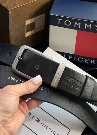 Мужской ремень tommy hilfiger, ремень из натуральной кожи томми, мужской ремень томи хелфигер из натуральной кожи черный