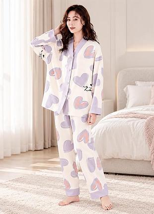 Комплект женской пижамы lesko 137# 2xl рубашка с длинным рукавом и штанами одежда для дома