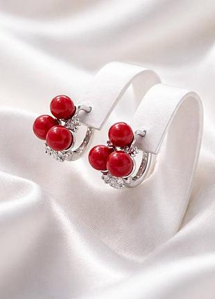 Серебряные серьги lover с кораллом и фианитами (2136347)