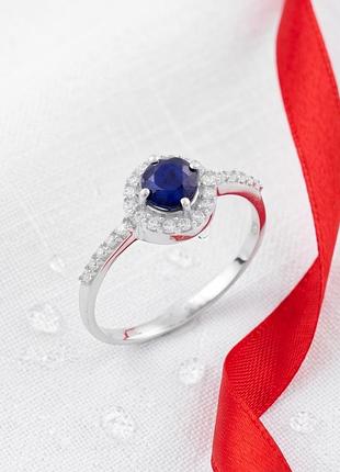 Серебряная кольца lover с натуральным сапфиром и россыпью фианитов (1236611)