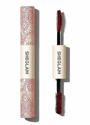 Тушь двойная для ресниц sheglam all-in-one volume & length mascara waterproof burgundy