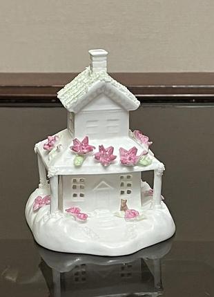 Колекційний будиночок-ароматниця coalport cottages з трояндами та котиком, англія / vintage coalport cottage pastille burner with roses & cat, england