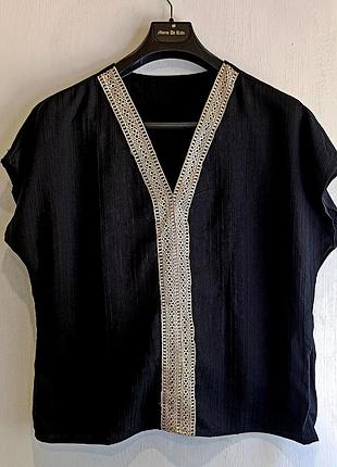 Рубашка блуза женская укороченная черная с золотым кружевом gomorn l xl