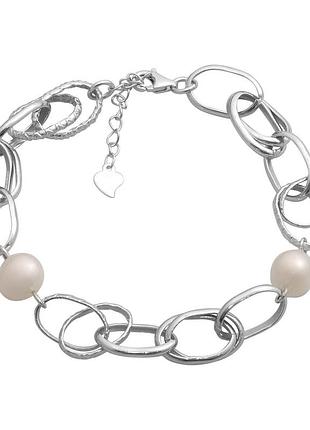 Серебряный браслет lover с натуральными жемчугом и фактурными звеньями (2187066)