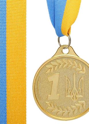 Медаль спортивная с лентой sport tradeukraine с украинской символикой c-9293 ø6,5см золото, серебро, бронза