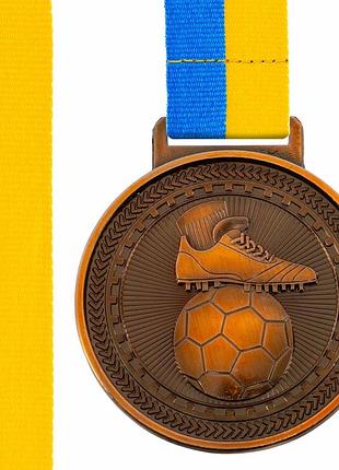 Медаль спортивная с лентой тематическая sport tradeфутбол c-6842 ø6,5см золото, серебро, бронза