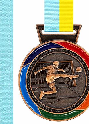 Медаль спортивная с лентой цветная тематическая sport tradeфутбол c-6857 ø7см золото, серебро, бронза