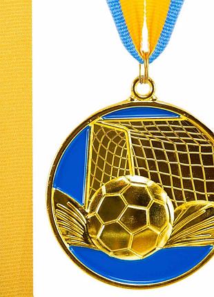 Медаль спортивная с лентой тематическая sport tradeфутбол c-3975-1 ø6,5см золотой