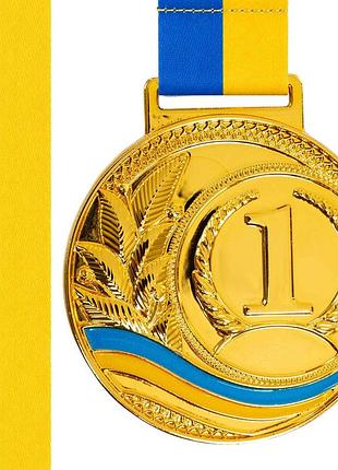 Медаль спортивна зі стрічкою sport tradeukraine з українською символікою c-6826 ø6,5см золото, срібло, бронза