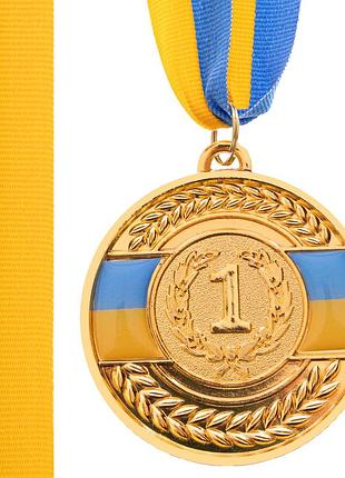Медаль спортивная с лентой sport tradeukraine с украинской символикой c-6865 ø5см золото, серебро, бронза