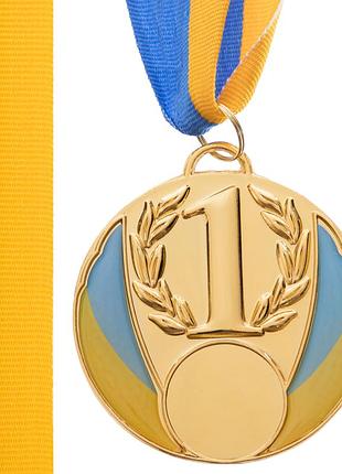 Медаль спортивная с лентой sport tradeukraine с украинской символикой c-4339 ø6,5см золото, серебро, бронза