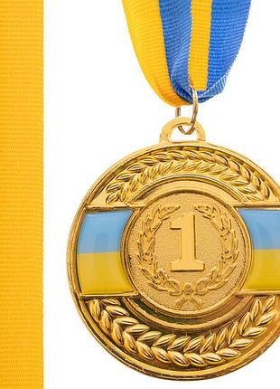 Медаль спортивная с лентой sport tradeukraine с украинской символикой c-6864 ø6,5см золото, серебро, бронза