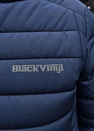 Чоловіча куртка black vinyl єврозима темно-синя ripstop укорочена на біопусі зі знімним капюшоном 6