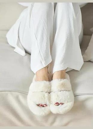 Жіночі домашні капці з еко хутра молочний колір, розмір 39